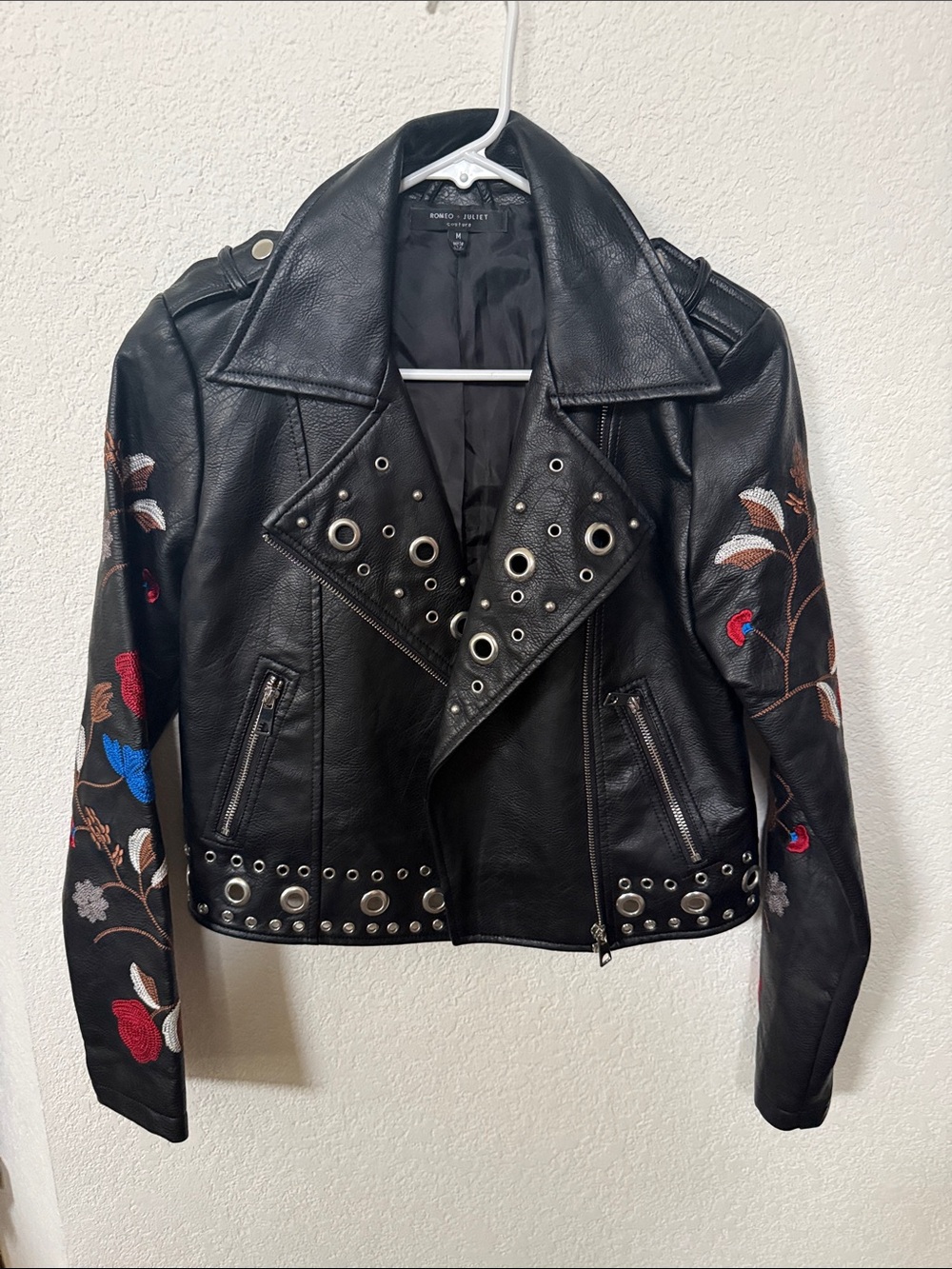 Romeo & Juliet Couture embroidered Faux Leather JACKET